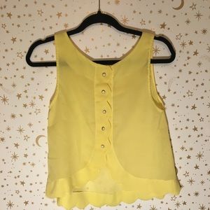 Yellow scalloped edged button back tank top